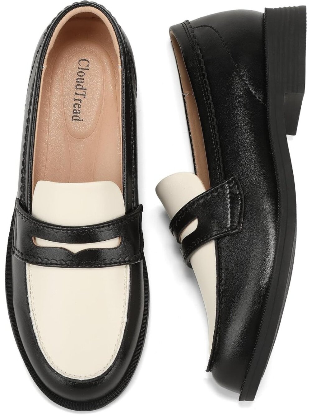 Women's Black/White Leather Comfortable Moccasins Loafers & Slip-Ons Shoes - Picture 4 of 6